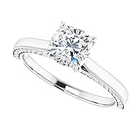 JEWELERYIUM 1 CT Cushion Moissanite Engagement Ring, Wedding Bridal Ring Set, Diamond Promise Rings, Solitaire Halo, Solid Silver Vintage Antique Anniversary Ring Set