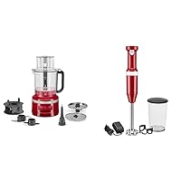 KitchenAid 13-Cup Food Processor and Cordless Variable Speed Hand Blender Bundle, Empire Red