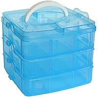 3-Tier Stackable Storage Box Organizer, 18 Adjustable Compartments, Small Plastic Craft Case Container Bins for Sewing Accessories, Jewelry Beads Arts and Crafts Beauty Supplies (Blue)