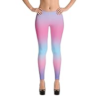 GearBunch Rainbow Pastel Blue Pink Women's Yoga Leggings - Stretchy Printed Ombre Workout Leggings Perfect for Yoga & Gym
