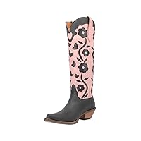 Dingo Womens Goodness Gracious Tooled-Inlay Floral Snip Toe Casual Boots Over the Knee Mid Heel 2-3