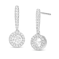 0.62 CT Round Cut Created Diamond Halo Drop Dangle Earrings 14K White Gold Over