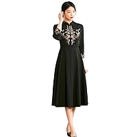 Spring Chinese Chinese Style Stand Collar Flower Embroidery Elegant Three Quarter Sleeve Women's Dress