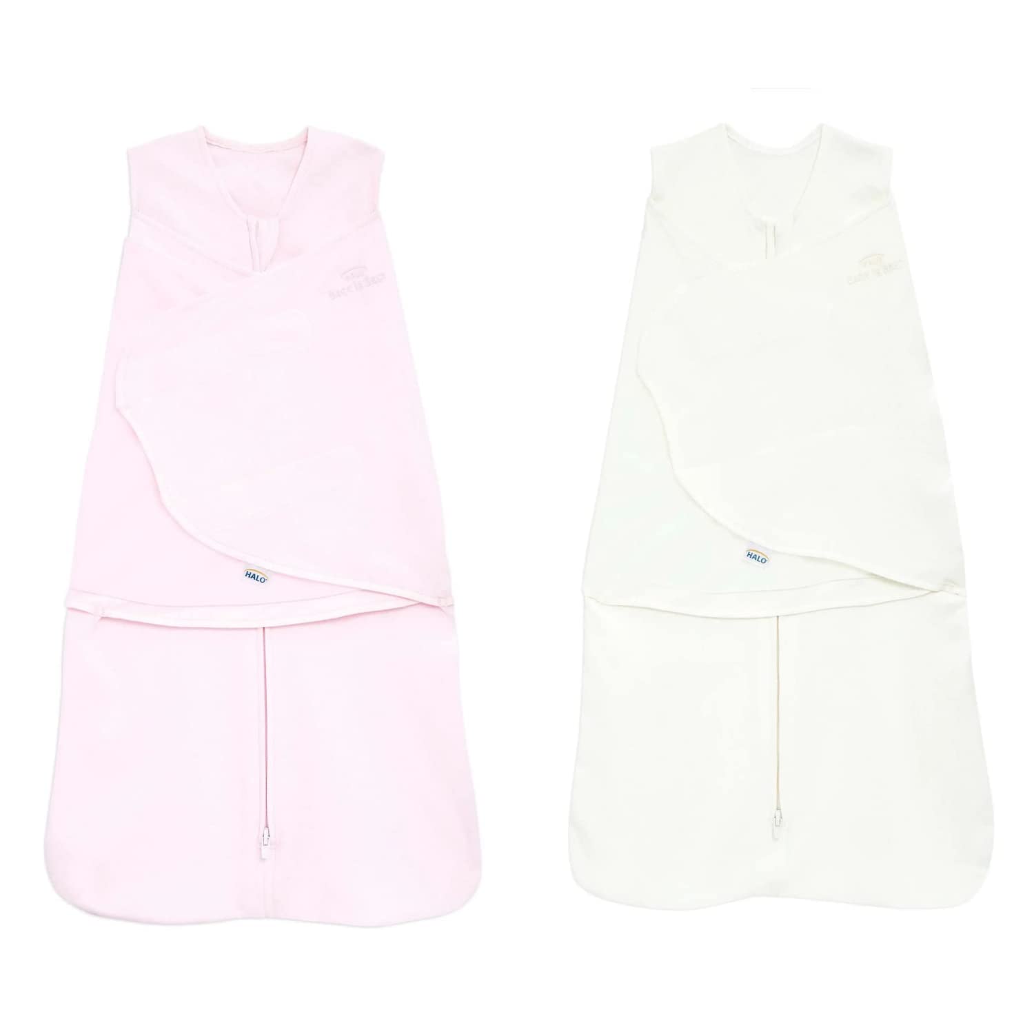 HALO 100% Cotton Sleepsack Swaddle, 3-Way Adjustable Wearable Blanket, TOG 1.5, Newborn, Soft Pink & Cream Bundle