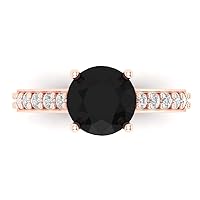 2.22ct Brilliant Round Cut Solitaire with accent Natural Black Onyx designer Statement Accent Ring Solid 14k Rose Gold