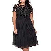 New Big Fat Woman Dress with lace Splicing Short Sleeve lace up Dress in 2019#