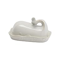 Creative Co-Op Coastal Stoneware Whale Shaped Butter Dish, White