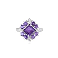 Natural Purple Amethyst Square and Round Gemstone Ring In 925 Sterling Silver, 925 Stamp Jewelry, Gift For Women and Girls
