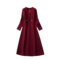 Autumn Winter Long Sleeve Midi Dresses for Women Elegant V Neck Wine Red Office Party Dresses Simple Robe