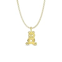 14K Yellow Gold Bear Pendant 18mmX12mm with 16 Inch To 22 Inch 1.2MM Width 14K Yellow Gold Classic Rolo Cable Chain Necklace