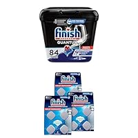 Bundle of Finish - Quantum - 84ct - Dishwasher Detergent + Finish In-Wash Dishwasher Cleaner Tabs - 3 Count (Pack of 4) Dishwasher Care Tabs, Hygienically Cleans Hidden Grease