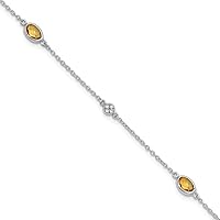 Ss Rhodium Plated White Ice Diamond and Citrine With 1.25 In Extension Bracelet 7.5 Inch Measures 7.5x7mm Wide Jewelry for Women