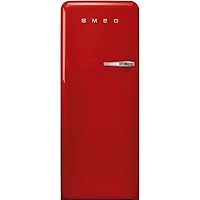 Smeg FAB28 50's Retro Style Aesthetic Top Freezer Refrigerator with 9.92 Cu Total Capacity, Multiflow Cooling System, Adjustable Glass Shelves 24-Inches, Red Left Hand Hinge