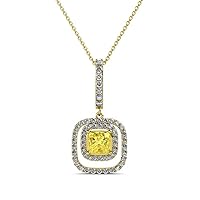 Yellow Sapphire & Diamond Womens Halo Pendant Necklace 0.76 ctw 14K Yellow Gold with 18