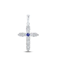 Jewels By Lux 10K White Gold Womens Round Blue Sapphire Diamond Cross Pendant 1 Cttw