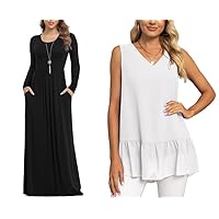 VIISHOW Women's Long Sleeve Maxi Dress,Medium+Women's Chiffon Tank Top,Medium