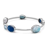 925 Sterling Silver 1.5mm Stackable Bangle Bracelet Larimar Blue Topaz Dyed Aquamarine Rainbow Celestial Moonstone Jewelry for Women