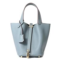 Women's Genuine Leather Soft Bucket Bags Stylish Lock Design Handbags Casual Satchel Ladies Daily Small Shoulder Bags
