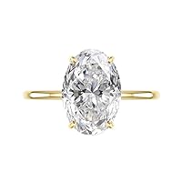 Moissanite Diamond Ring, 9.0ct Oval, 14K Yellow Gold, Colorless VVS1 Clarity, Side Stone Setting
