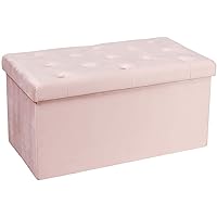 PINPLUS Folding Storage Ottoman Bench, Pink Velvet Ottoman with Storage, Large Long Shoes Bench Toys Chest with Lid, 31.5inches Ottoman Foot Stool Seat for Bedroom, Living Room, Room Organizer Box