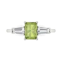 2.1 ct Emerald Baguette cut 3 stone Solitaire W/Accent Natural Peridot Anniversary Promise Engagement ring 18K White Gold