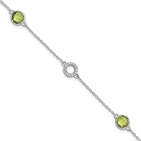 925 Sterling Silver Rhodium Plated White Ice Diamond and Peridot With 1inch Extension Bracelet 7.25 Inch Measures 7.25x6mm Wide Jewelry Gifts for Women