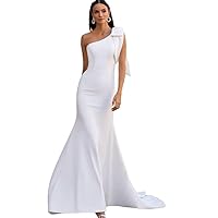 Women's One Shoulder Sleeveless Mermaid Wedding Dress White Satin Tailed Bridal Gowns