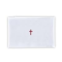 Trinity Church Supply Polyester Cotton Blend Red Cross Purificator Red Embroidered Cross Center Church Communion Supplies, 12 Inch x 18 Inch, Pack of 12