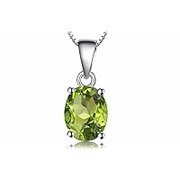 9mmX7mm Oval Shape Peridot Solitaire Pendant Necklace 14K White Gold Plated