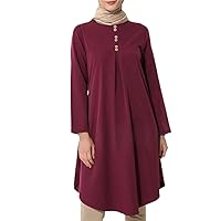 Women's Muslim Long Shirts, Elegant Irregular Blouse, Casual Long Sleeve Button Tops Tunic