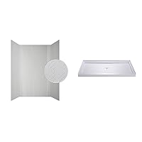 133-HERR-KIT Herringbone Tile Tub and Shower Wall Panels Surround, & DreamLine SlimLine 32 in. D x 54 in. W x 2 3/4 in. H Center Drain Single Threshold Shower