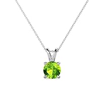 Round Cut Created Peridot Unique Beauty Double Bail Womens Solitaire Pendant Necklace Prong Setting Cable Chain 925 Sterling Sliver (6MM TO 10MM)