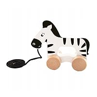 Trefl - Zena The Zebra, Wooden Toys - Wooden Toy on Wheels, Safe Pulling Cord Eco-Friendly Natural Wood Toy, Toy for Years for Children from 12 Months