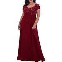 Plus Size Mother of The Bride/Groom Dresses for Wedding Short Sleeve Chiffon Formal Evening Party Gowns for Women