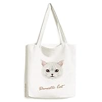 White Domestic Cat Pet Animal Tote Canvas Bag Shopping Satchel Casual Handbag
