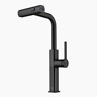 Lefton Pull-Out Waterfall Kitchen Faucet with Temperature Display, Two Water Outlet Modes, Single Hole, Matte Black, KF2209-3