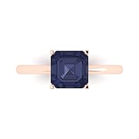 Clara Pucci 2.1 ct Asscher Cut Solitaire Simulated Blue Sapphire Classic Anniversary Promise Bridal ring Solid 18K Rose Gold for Women