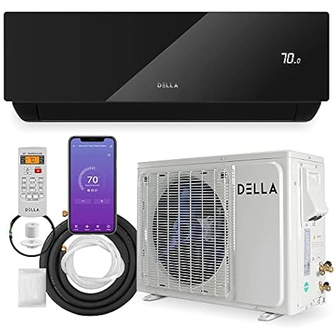 DELLA 18000 BTU Wifi Enabled Mini Split Air Conditioner Ductless Inverter System, 17 SEER2 208-230V Energy Efficient Unit with 1.5 Ton Heat Pump, Cools Up to 650 Sq. Ft. (Black Series)