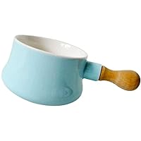 Enamel Milk Pot with Wooden Handle Non-Stick Ceramic Mini Pot Butter Warmer Frying Pan Steamer for Soup Salad Pasta Milk 380Ml-Blue (Color : Pink)