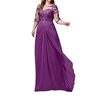 Mother of The Bride Dresses Lace Appliques A Line Long Evening Formal Gowns 3/4 Sleeve Ruched Evening Dress Plus Size
