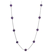 Amethyst Stone Beads Station Sterling Silver Italian Chain Necklace