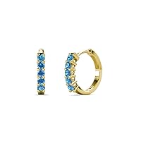 Petite Blue Topaz Womens Hoop Earrings 0.35 ctw 14K Gold.