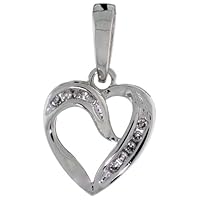 Silver City Jewelry 14k White Gold Heart Cut Out Pendant, w/ 0.08 Carat Brilliant Cut Diamonds, 1/2