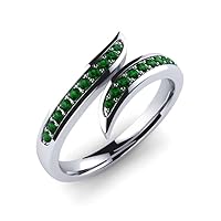 Sterling Silver 925 Emerald Round 2.00mm Bypass Promise Ring With Rhodium Plated | Promise Ring For Girls Birthday Gift