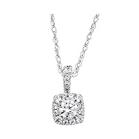 14KT White Gold H-I Color Round Shape Diamond 18 inch Chain Pendant Necklace for Women Anniversary Jewelry Gifts for Valentines Day and Christmas