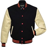 Men's Classic Varsity Letterman Jackets Genuine Leather Sleeve and Wool Blend Baseball College Varsity Jackets