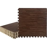 EVA Foam Floor Tiles 12-Pack - 48 SQFT Woodgrain Puzzle Mats for Floor - Interlocking Foam Tiles for Family Room or Gym Flooring by Stalwart (Dark)