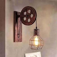 Wall Light Bedside Lamp, Vintage Wall Sconce Light Fixture with Lift Pulley, Metal Wire Cage Wall Lamp for Bedroom Bathroom Loft Aisle Hallway Bathroom Mirror Indoor Lighting