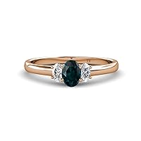 Center London Blue Topaz Oval Cut 7x5 mm & Side Lab Grown Diamond 1.40 ctw Trellis Three Stone Engagement Ring 14K Gold