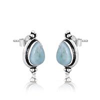 Larimar Stone Post Stud Earrings, Gemstone Stud Earrings For Girls Women Jewellery Handmade Earring, Natural Larimar Solid 925 Sterling Silver Stud Earrings Jewelry
